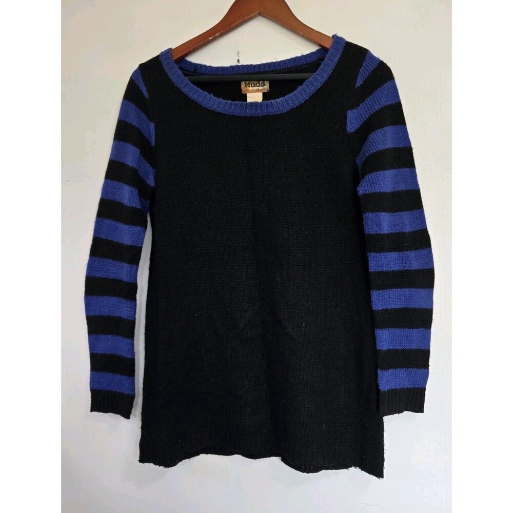 Vintage Mudd Sweater Womens M Black Blue Grunge Striped 90s‎ Y2K Retro Edgy